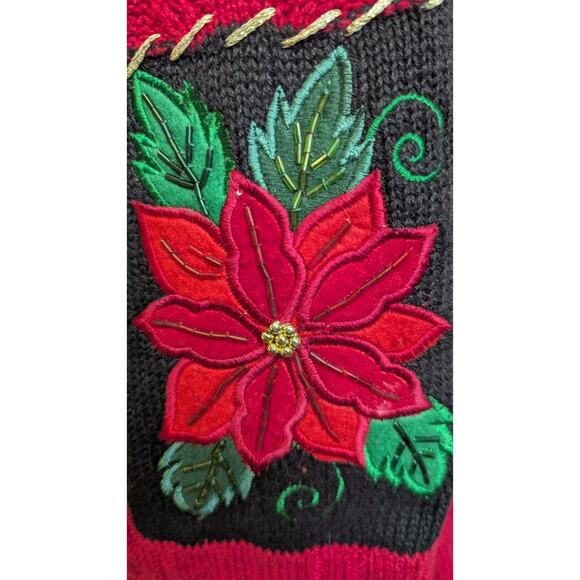 Vintage Tiara International red beaded holiday Christmas sweater cardigan size M - Picture 8 of 10